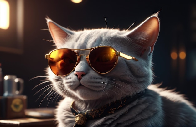 Coole rijke succesvolle hipsterkat met zonnebril en contant geld als een gangster