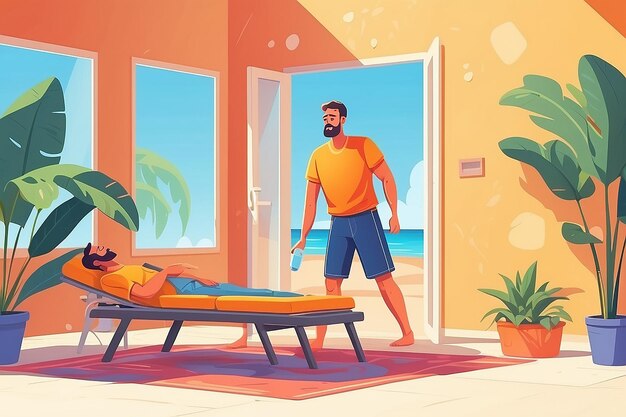 Cooling home at summer 2D vector isolated illustration Lowering body temperature