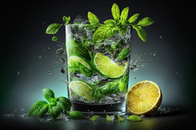 Cooling mojito with ice fresh mint and lime for the summer