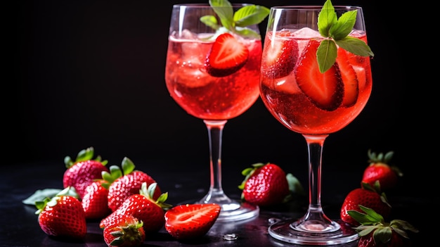 Cooling strawberry sangria with wine strawberry ice