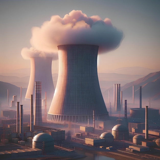 Cooling Towers of Nuclear Power Plant at Dawn