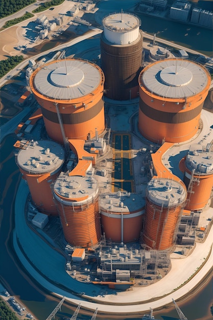 Cooling towers of nuclear power plants or lignite power plants top view