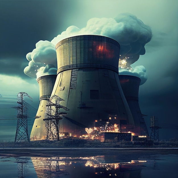 Cooling towers of Nuclear Power Station Generative Ai Art