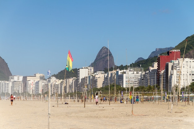 Copacabana Beach in Rio de Janeiro, Brazil - April 23, 2021: Dawn on Copacabana Beach in Rio de Janeiro.