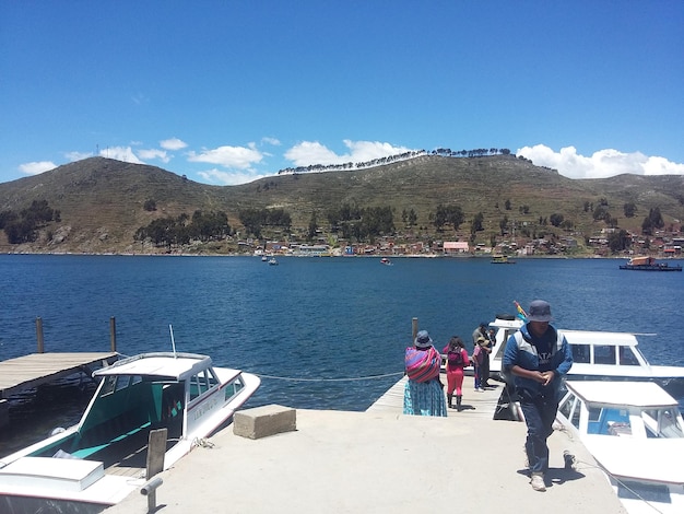 Copacabana Bolivia 01 february 2017 Public pier in Copacabana Lake Titicaca Bolivia