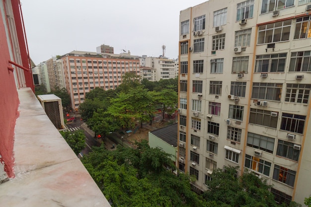 Copacabana neighborhood in rio de janeiro, brazil - september 16, 2021: copacabana neighborhood on a rainy day.