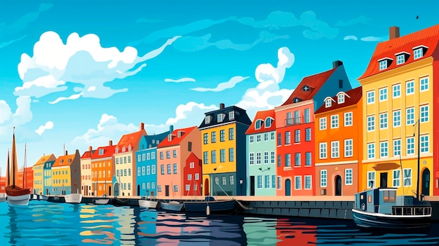 Copenhagen Denmark Colorful houses on the water