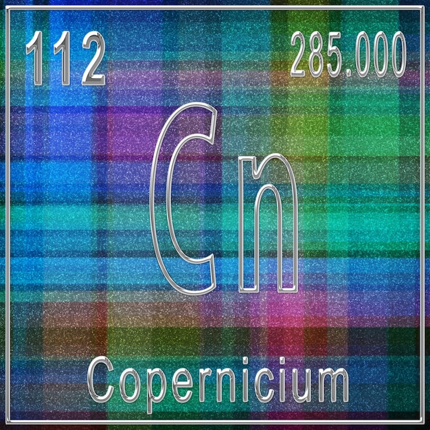 사진 원자 번호와 원자량이 있는 코페르니슘 화학 원소 기호