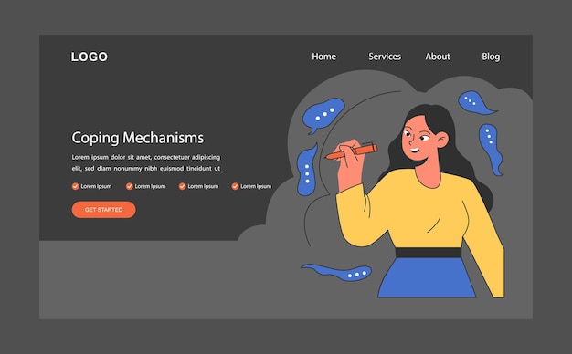 Coping mechanism web banner or landing page dark or night mode Emotional intelligence Strategy to face of stress to help manage difficult emotions Flat vector illustration