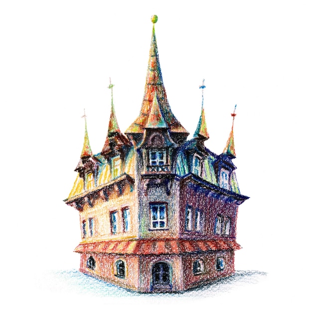 폴란드 포즈난에 있는 아늑한 오래된 집의 색연필 스케치