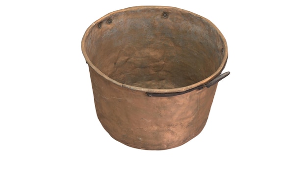 A copper bucket with the handle on it