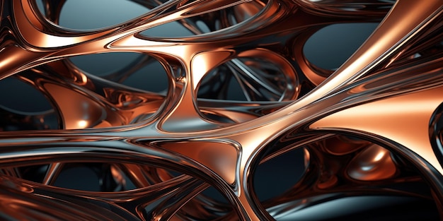 Copper curves and silver shapes against a dark backdrop create a modern abstract composition AI Generative