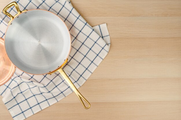 Copper frying pan, top view