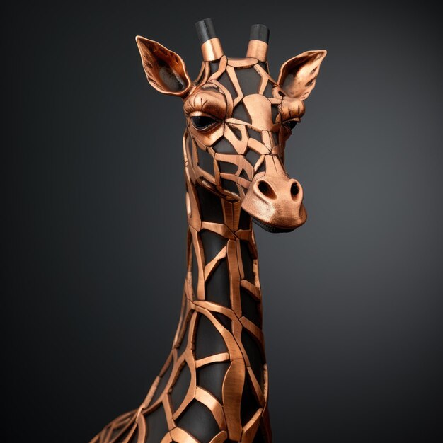 Copper Giraffe A Striking Minimalist Realistic Sculpture with Smooth Curves Set Against a Dark Gri