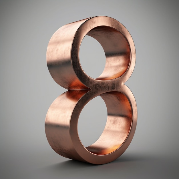 A copper number 8 with a gray background.