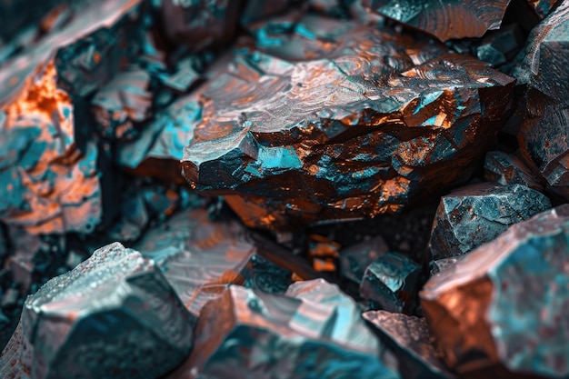 Copper ore extraction and macro photography for conductive materials