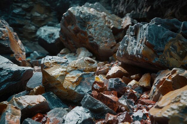 Copper ore and stones in a mine