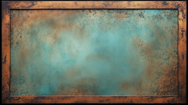 Copper Patina Creative Abstract Geometric Frame Textured photorealistic mount Abstract Bright Surface Geometrical Horizontal Background Ai Generated Photo frame with copy space