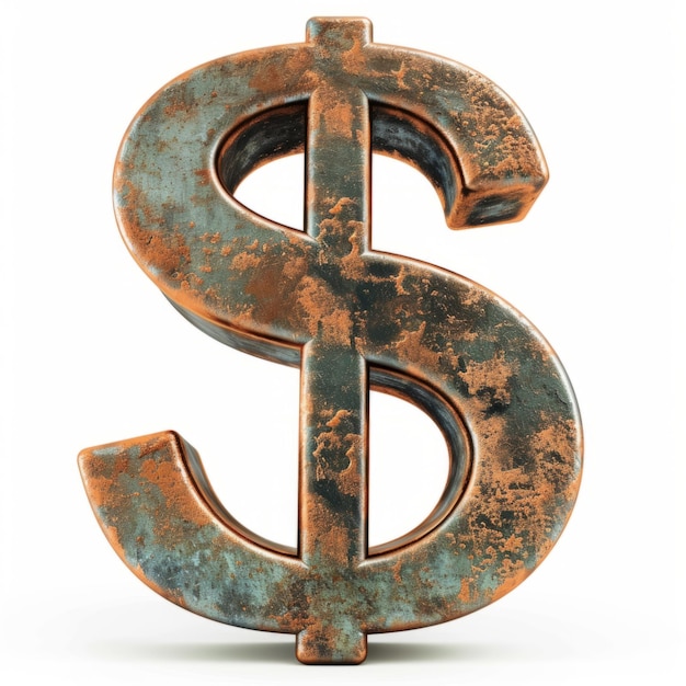 Copper Patina Dollar Sign on White Background