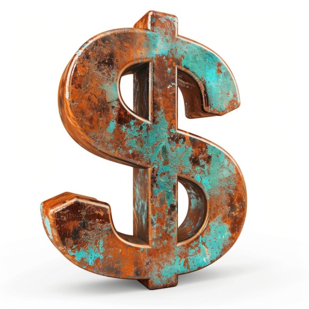 Copper Patina Dollar Sign on White Background