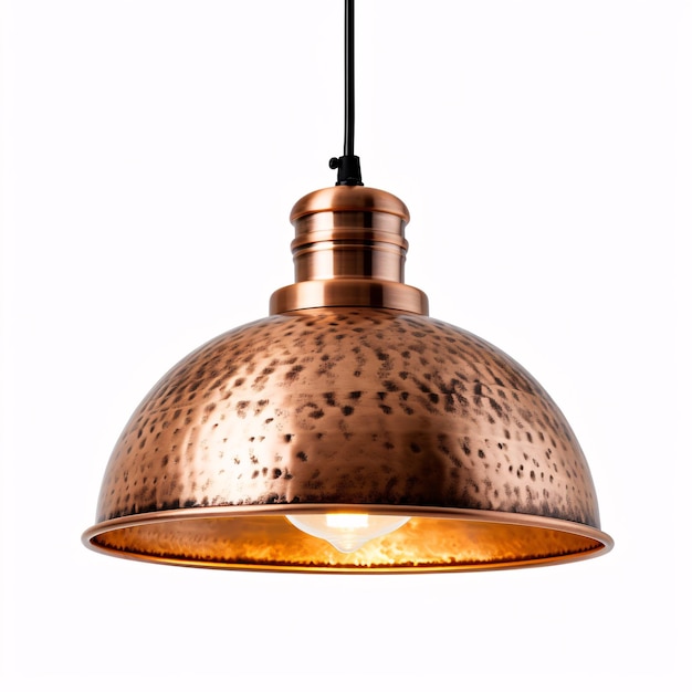 a copper pendant light with a light bulb