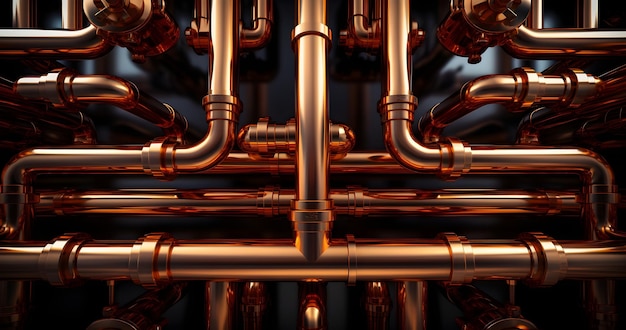 copper pipe tubes in a copper boiler plumbing pipework