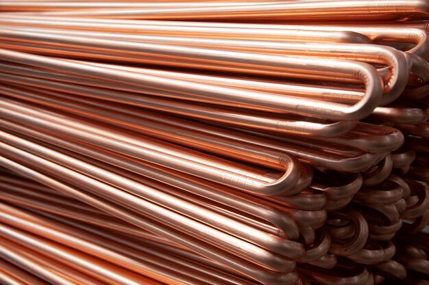 Copper pipes in factory industrial background