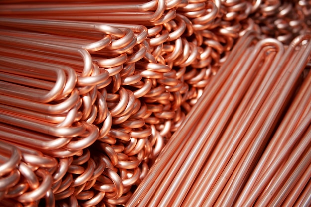 Copper pipes in factory industrial background