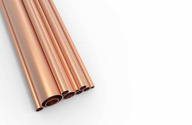 Copper pipes pattern background. 3D rendering.