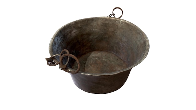 A copper pot with a metal ring around the top.