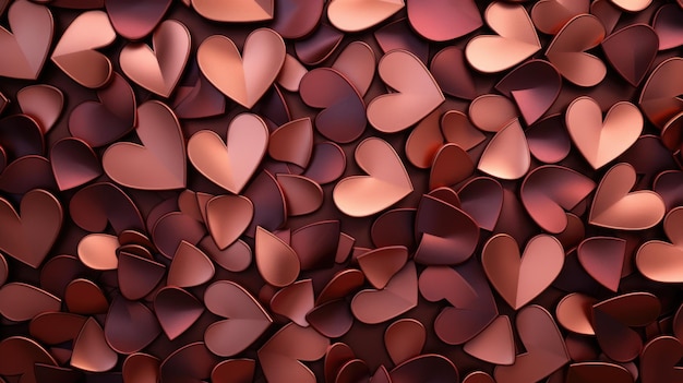 Photo copper rose color hearts as a background