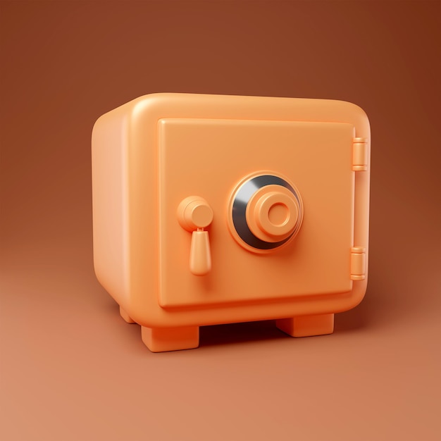 Foto cassetta di sicurezza in rame e cassetta di sicurezza sfondo marrone 3d rendering