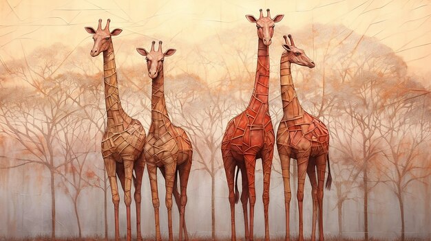 Copperplate giraffe kunst ingewikkelde lijnen etsen levendige details Een meesterwerk in metaal doek