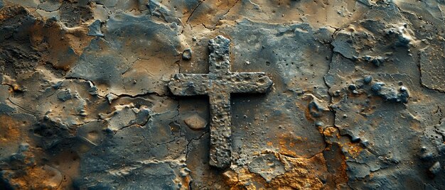 Photo coptic christian cross engraved in an ancient church wall the cross merges with aged stone