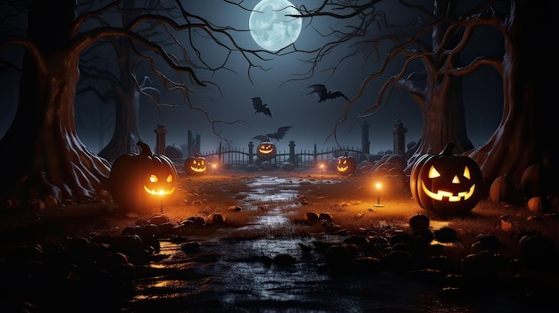 copy space 3d rendering halloween night 8K hyper realistic