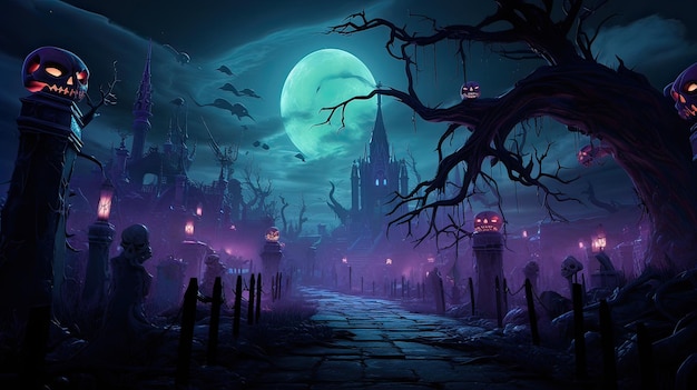 copy space 3d rendering halloween night 8K hyper realistic