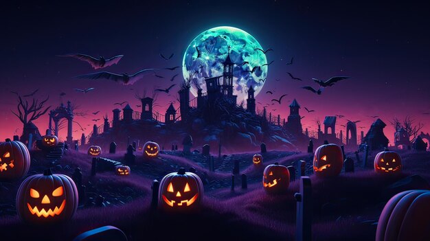 copy space 3d rendering halloween night 8K hyper realistic