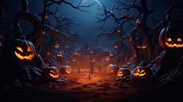 copy space 3d rendering halloween night 8K hyper realistic