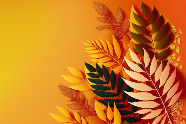 Copy space amongst beautiful leaves on an orange backdrop