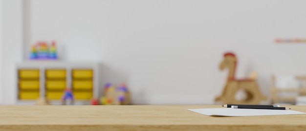 Photo a copy space over blurred kids playroom in the background kindergarten study room