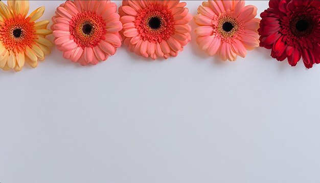 Photo copy space bright gerberas on white background