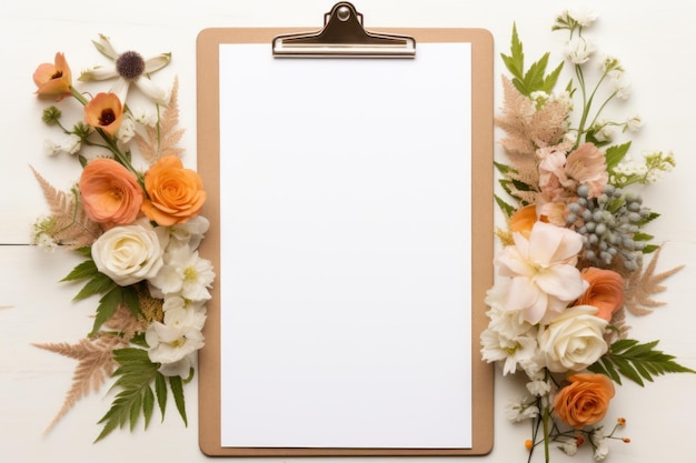 Copy space clipboard with dreamy flowers