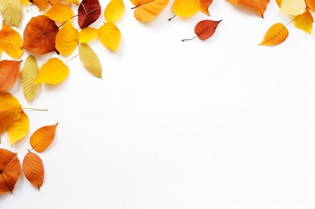 Copy space of cute AUTUMN LEAFS happiness isolated on white background