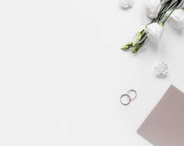 Copy-space engagement rings on table