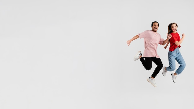 copy space friends jumping