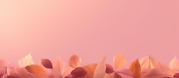 Copy space illustration of fallen orange leaves faded pink background