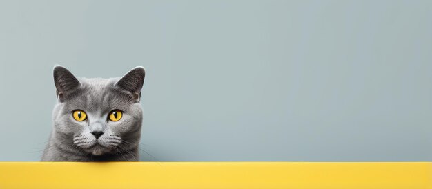 copy space image on isolated background with lonely grey feline and yellow eyes