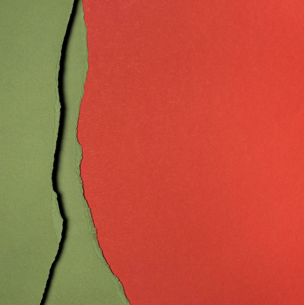 Copy space layers of red and green paper