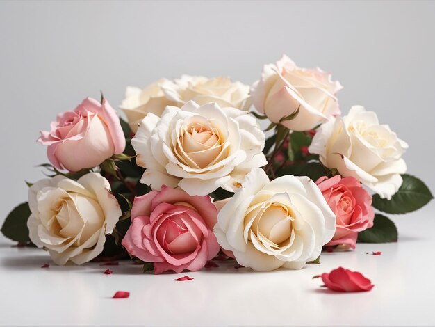 Copy space roses flowers white background