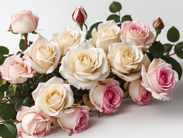 Copy space roses flowers white background